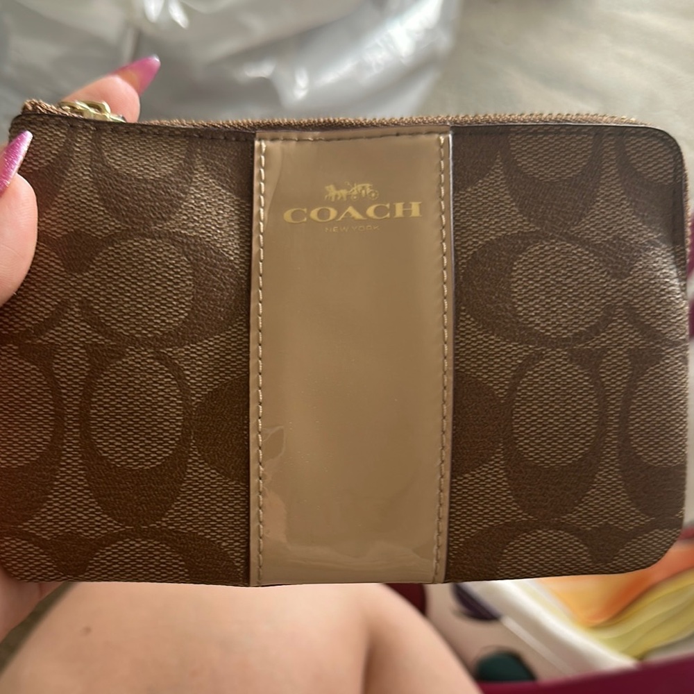 Coach Tan and Brown Signature Wristlet